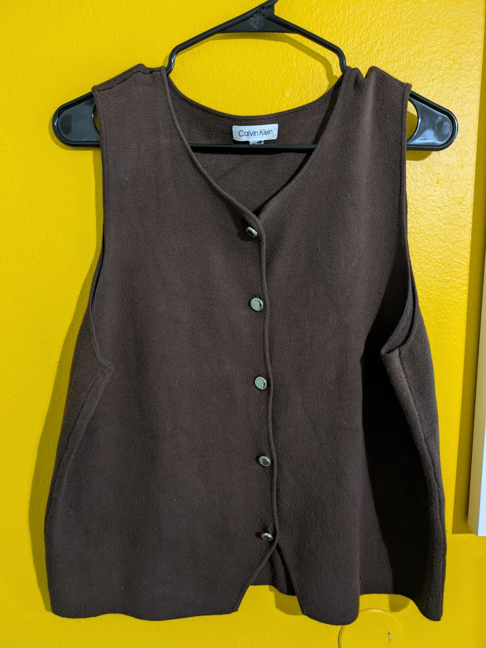 Calvin Klein Women's Dark Brown Button-Front Knit Vest